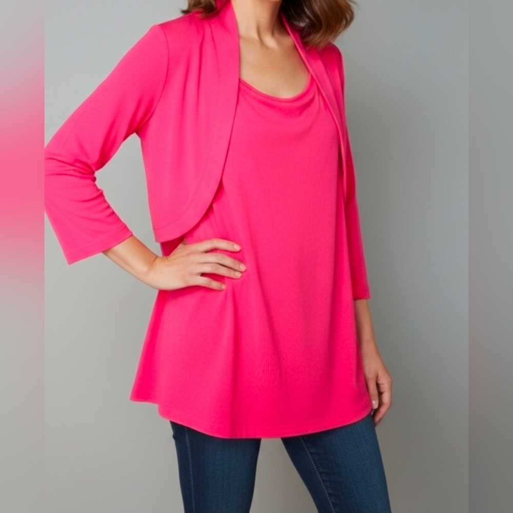Isaac Mizrahi Live! - Essentials Twofer Layered Top - Ultra Pink, Small NWOT